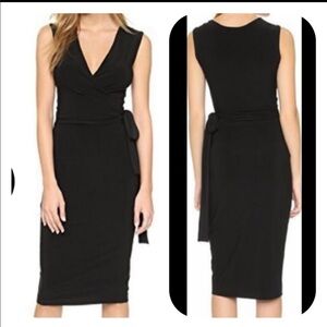 Norma Kamali Black V Neck Tie Waist Sleeveless Dress